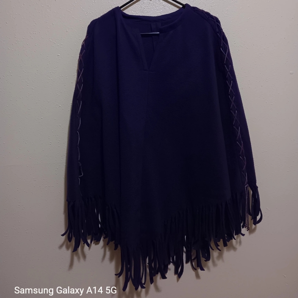 Purple & leather womens poncho